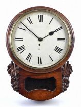 A 19th century mahogany cased wall clock, the painted dial set with Roman numerals and fusee