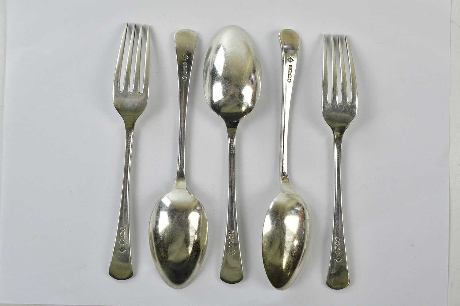 WA; a set of three George V hallmarked silver spoons, together with two forks, Sheffield 1934, - Image 2 of 2