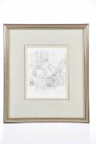 † HARRY RUTHERFORD (1903-1985); pencil drawing, figures in a public house, signed verso, 15 x