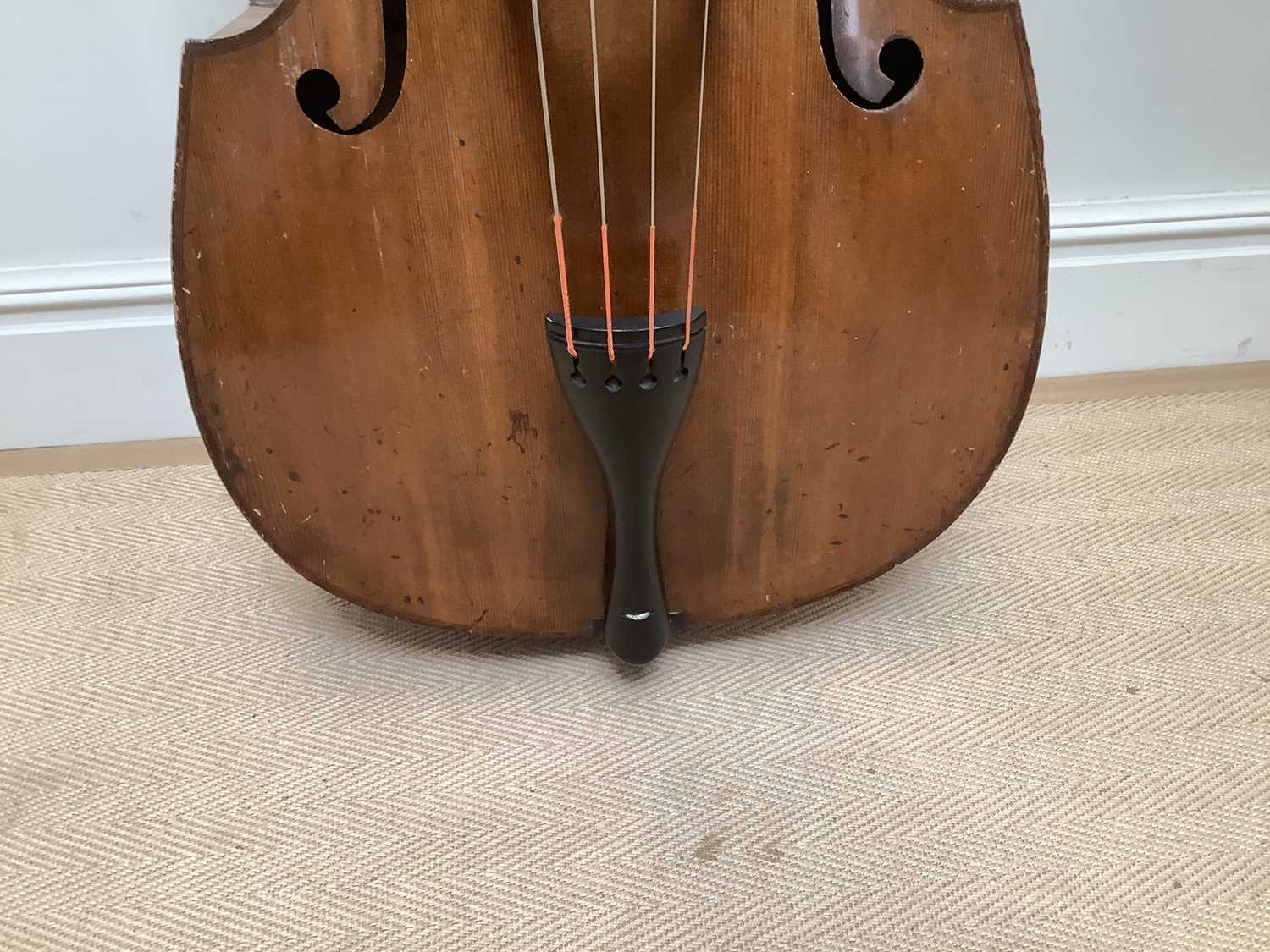 A double bass, possibly German, with 110cm two piece back, overall length 190cm. - Image 5 of 8