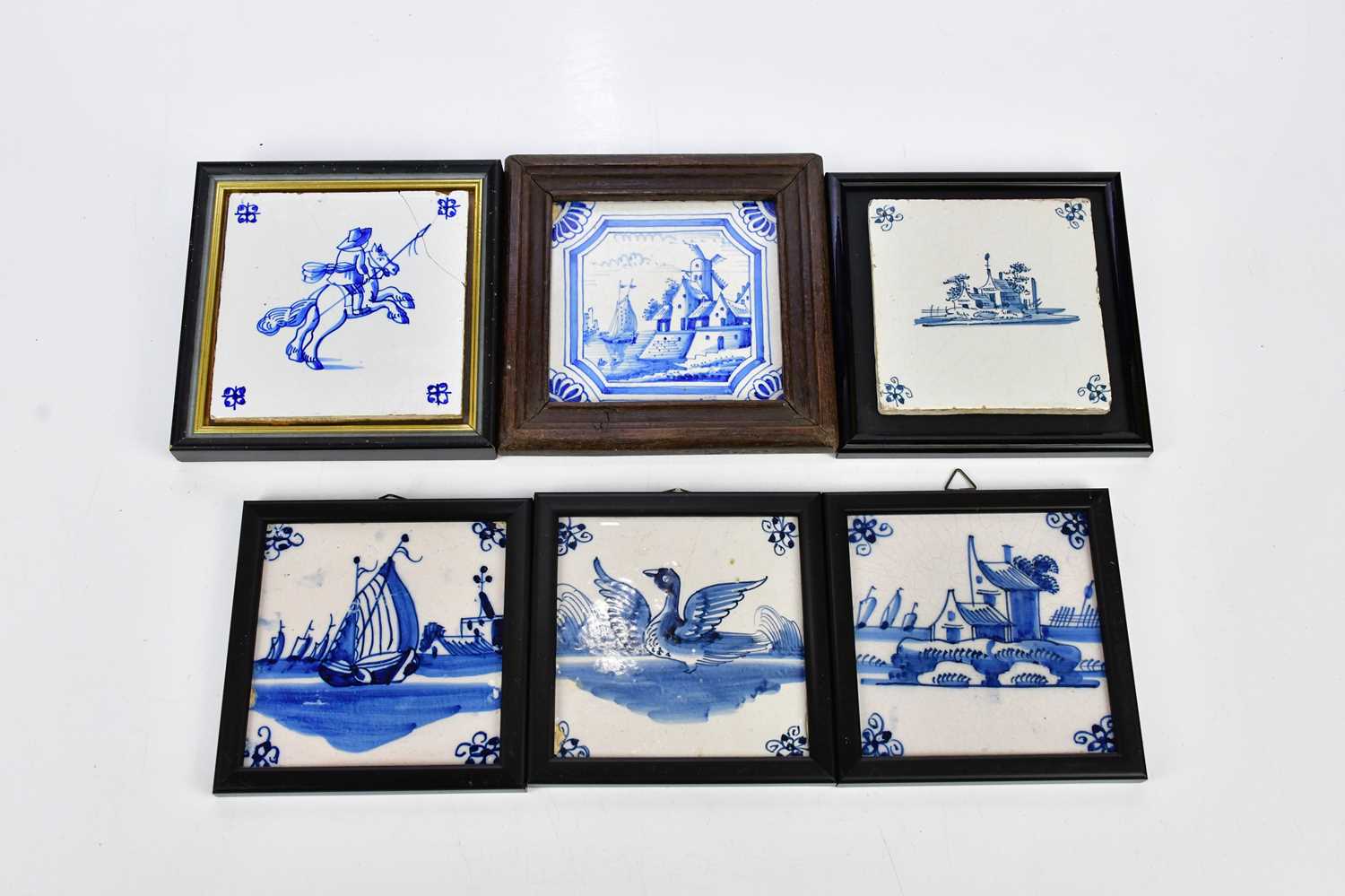 A collection of tiles to include four Delft examples and two other Dutch examples.