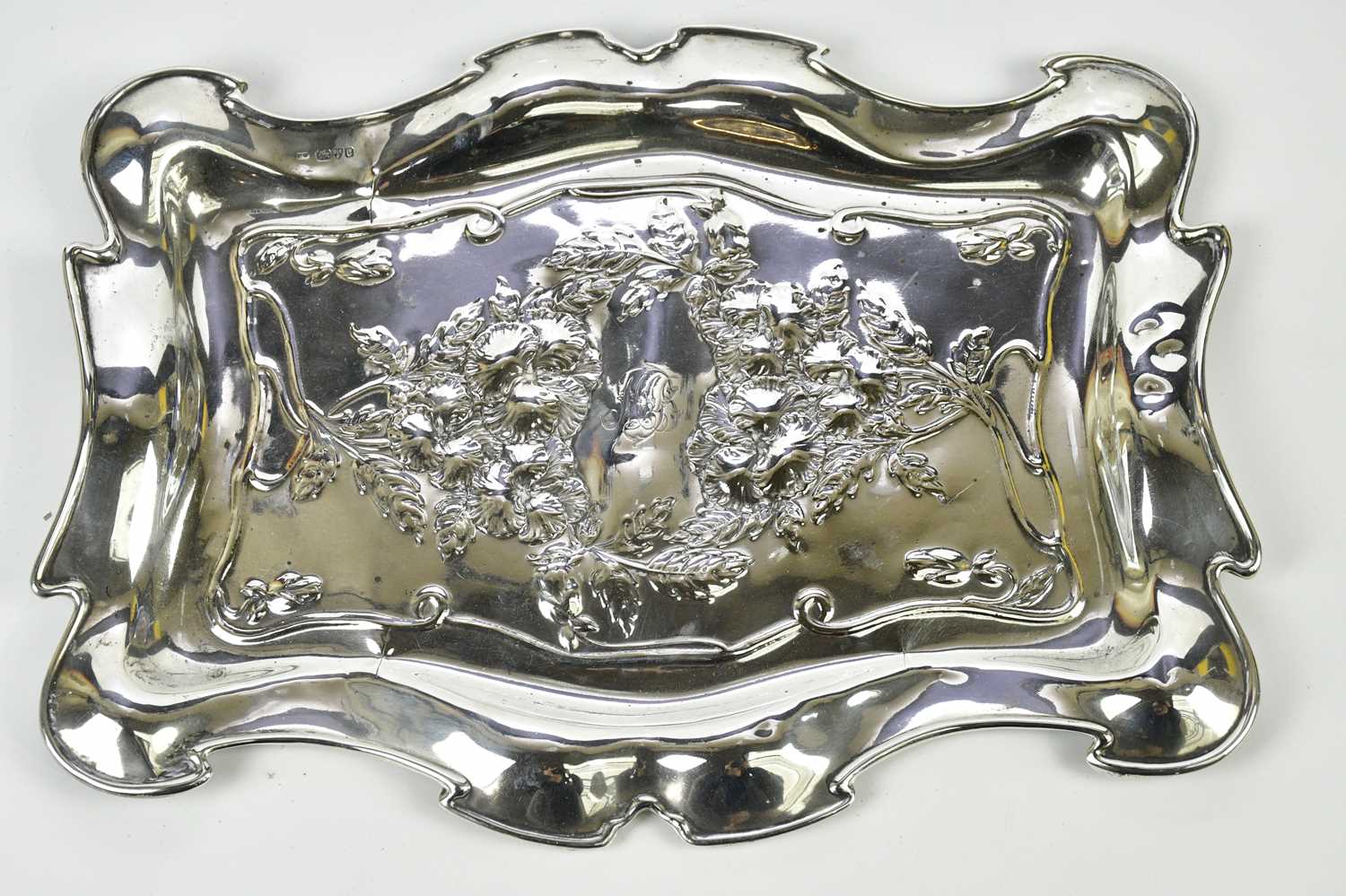 WILLIAM NEALE; an Edwardian hallmarked silver Art Nouveau tray, 9.5ozt / 306g, length 30cm. - Image 2 of 4