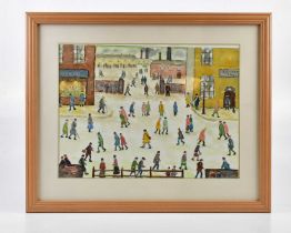 † RICHARD JAMES; watercolour, street scene, signed lower left, 30 x 40cm, framed and glazed.