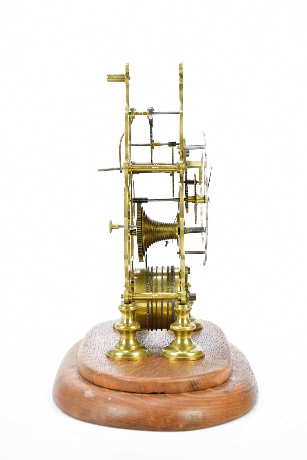 An early 20th century skeleton clock, with silvered chapter ring with Roman numerals, with fusee - Image 3 of 5