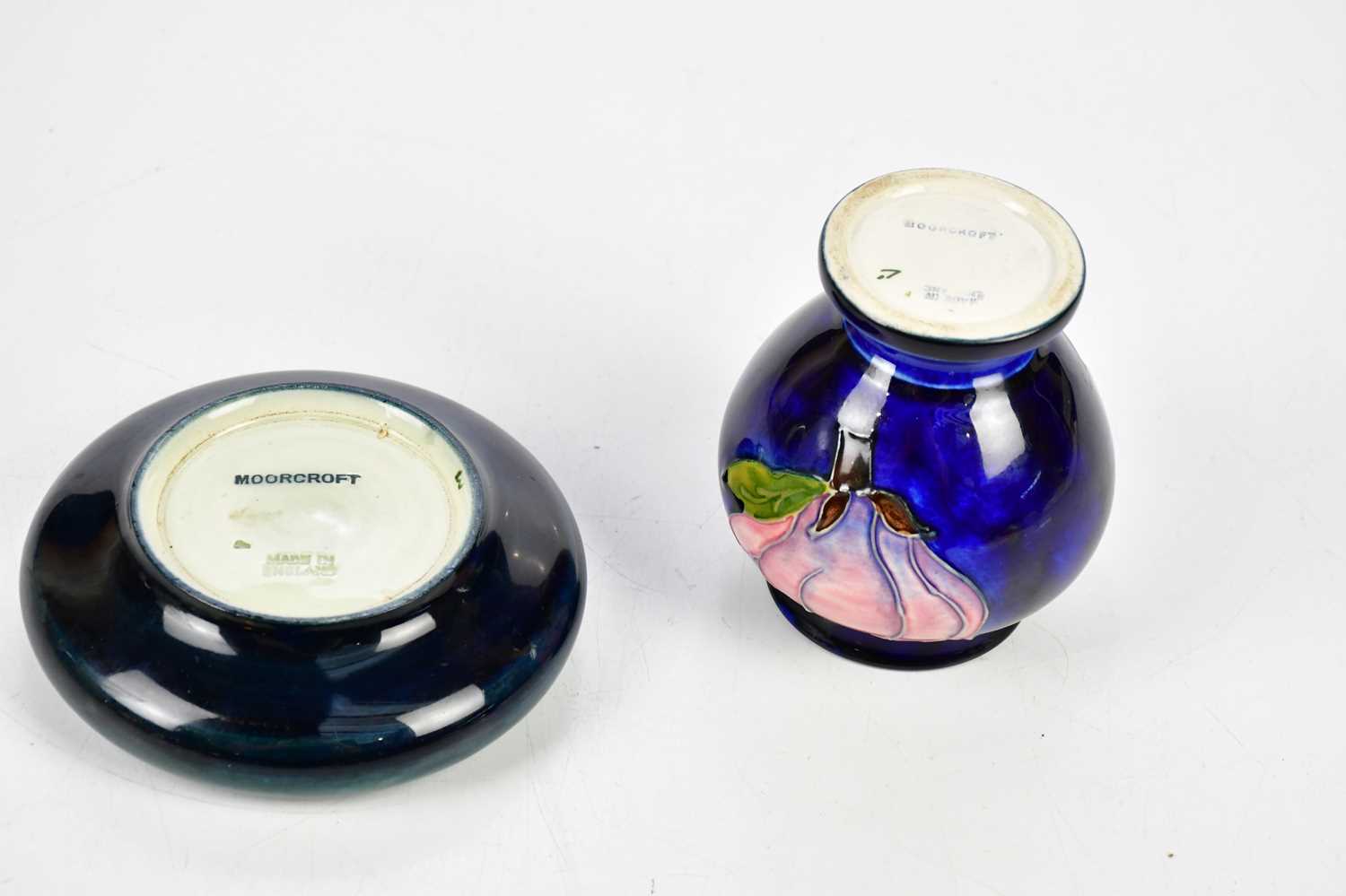 WALTER MOORCROFT; a circular pin dish in the 'Anemone' pattern, diameter 11cm, and a Moorcroft - Image 3 of 3