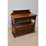 A late 19th century walnut buffet, with two drawers above two cupboard doors, height 112cm, width