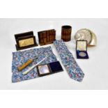 A mixed lot of collectors' items including a Liberty tie and handkerchief, a mother of pearl