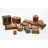 A collection of 19th century and later treen, including Sorrento ware, a Japanese lacquered