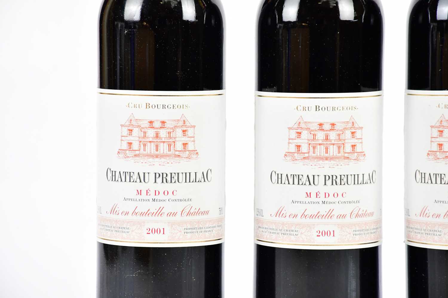RED WINE; four bottles Château Preuillac Medoc, mis en Bouteille au Château, 2001, in wooden - Image 2 of 4