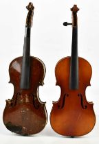 Two three-quarter size violins comprising a Czechoslovakian and 'The Harrow School Violin Outfit',