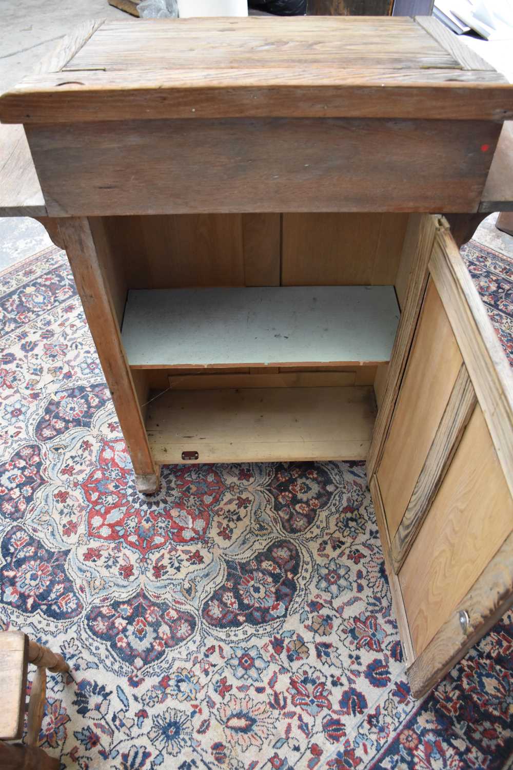 An old pine Davenport style desk, height 105cm, width 95cm, depth 48cm, together with a pine high - Image 2 of 4