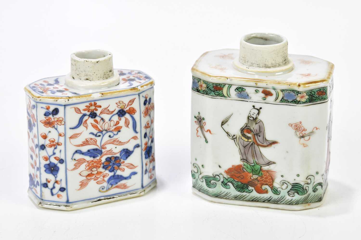 A circa 1800 Chinese Famille Verte tea caddy decorated with figures, height 10cm, and a circa 1800 - Image 2 of 4