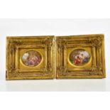 A pair of prints depicting classical figures in landscape scene in ornate gilt frames, 7 x 8cm,