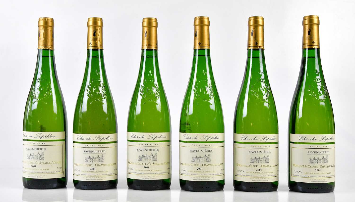 WHITE WINE; six bottles Savennieres Domaine du Closel - Chateau Des Vaults, 2001, 750ml, 13.5%, in