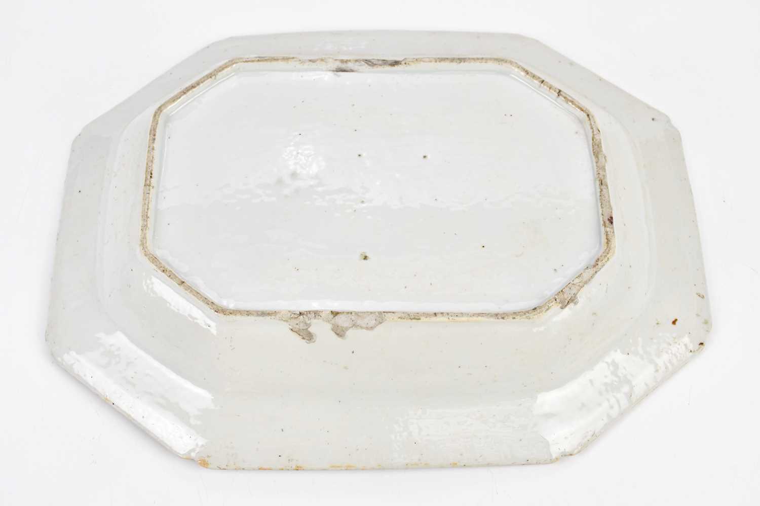 An 18th century Chinese blue and white export ware meat plate, decorated with deer in landscape, - Image 6 of 6