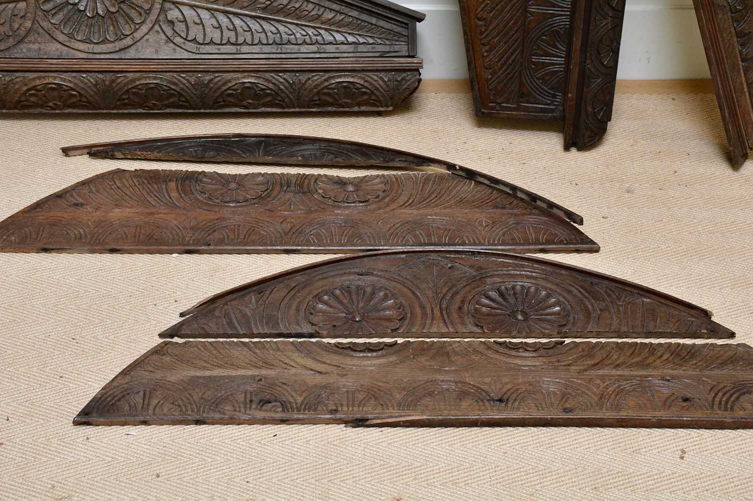 Three 19th century carved oak architectural pediments, the longest 119cm, with a further - Image 3 of 4