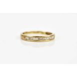 A 9ct gold and diamond set half eternity ring, size P, weight 1.8g