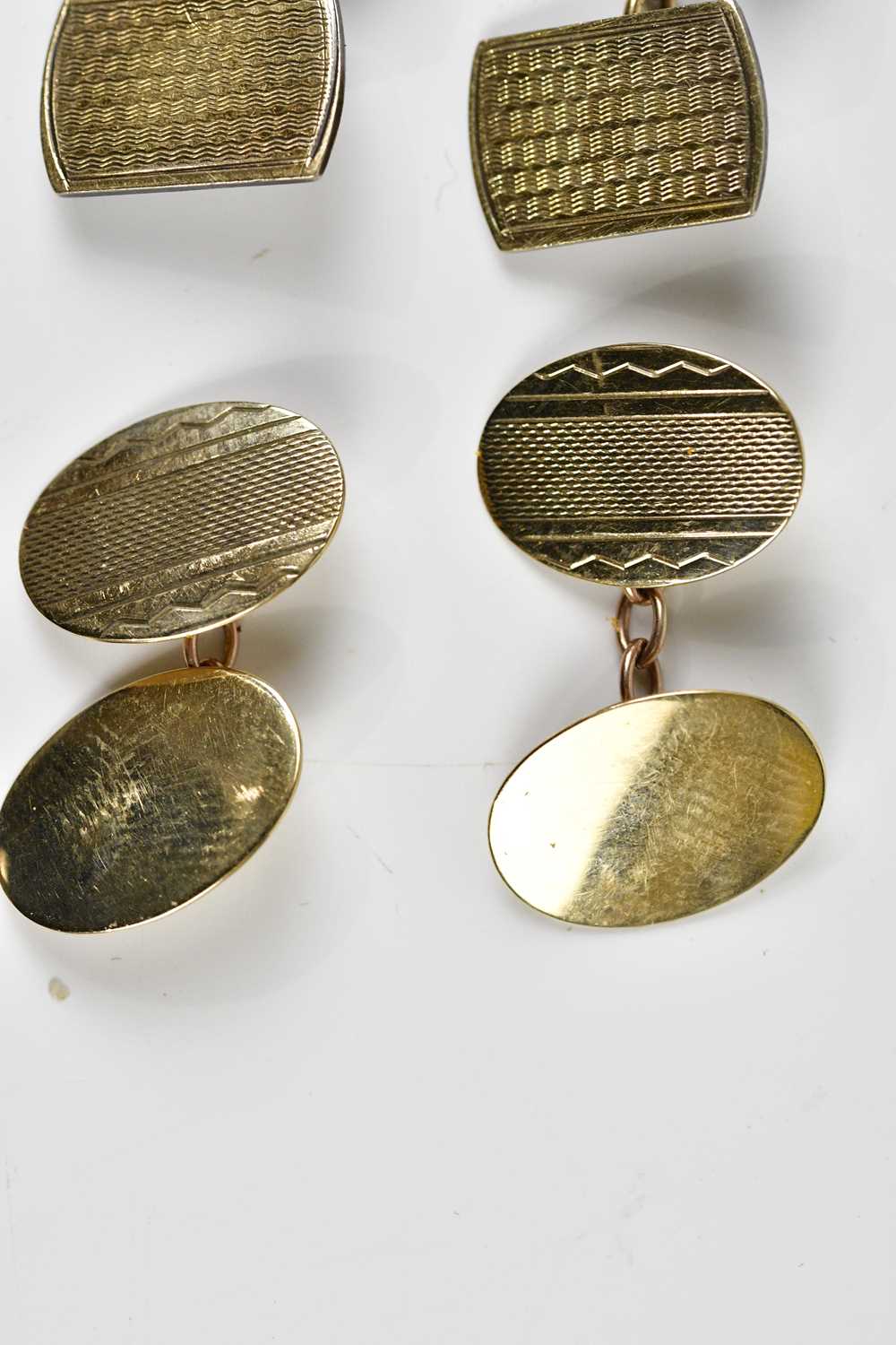 A pair of 9ct yellow gold cufflinks, combined approx 3.3g, together with a pair of silver - Image 4 of 4