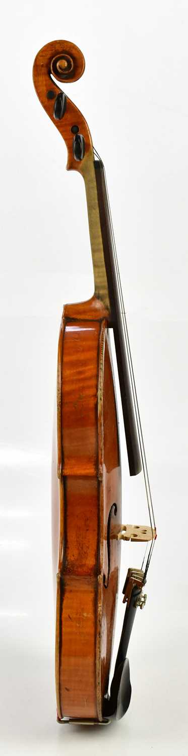 A full size German violin with two-piece back length 35.8cm, unlabelled, cased with two bows. - Image 2 of 12