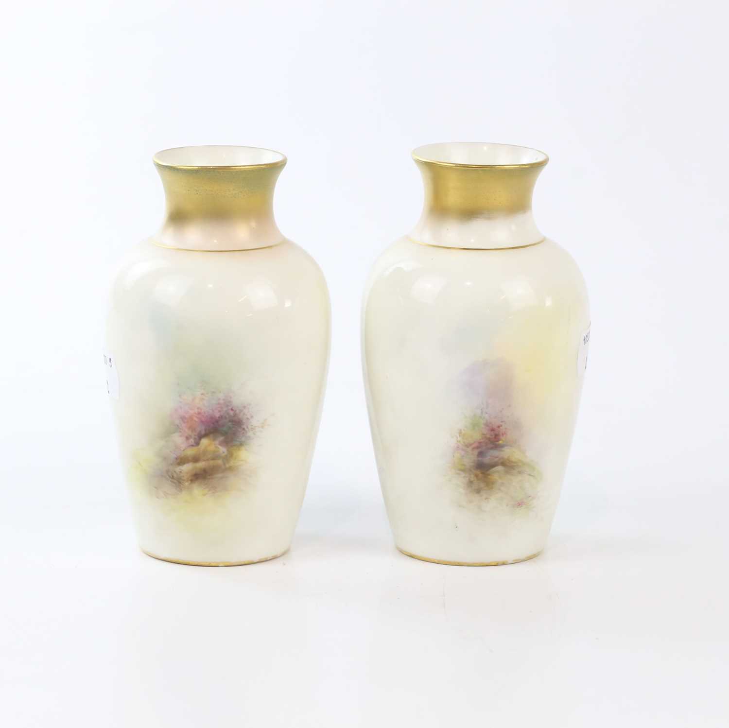 HARRY STINTON FOR ROYAL WORCESTER; a pair of hand painted vases decorated with Highland cattle, - Image 2 of 4