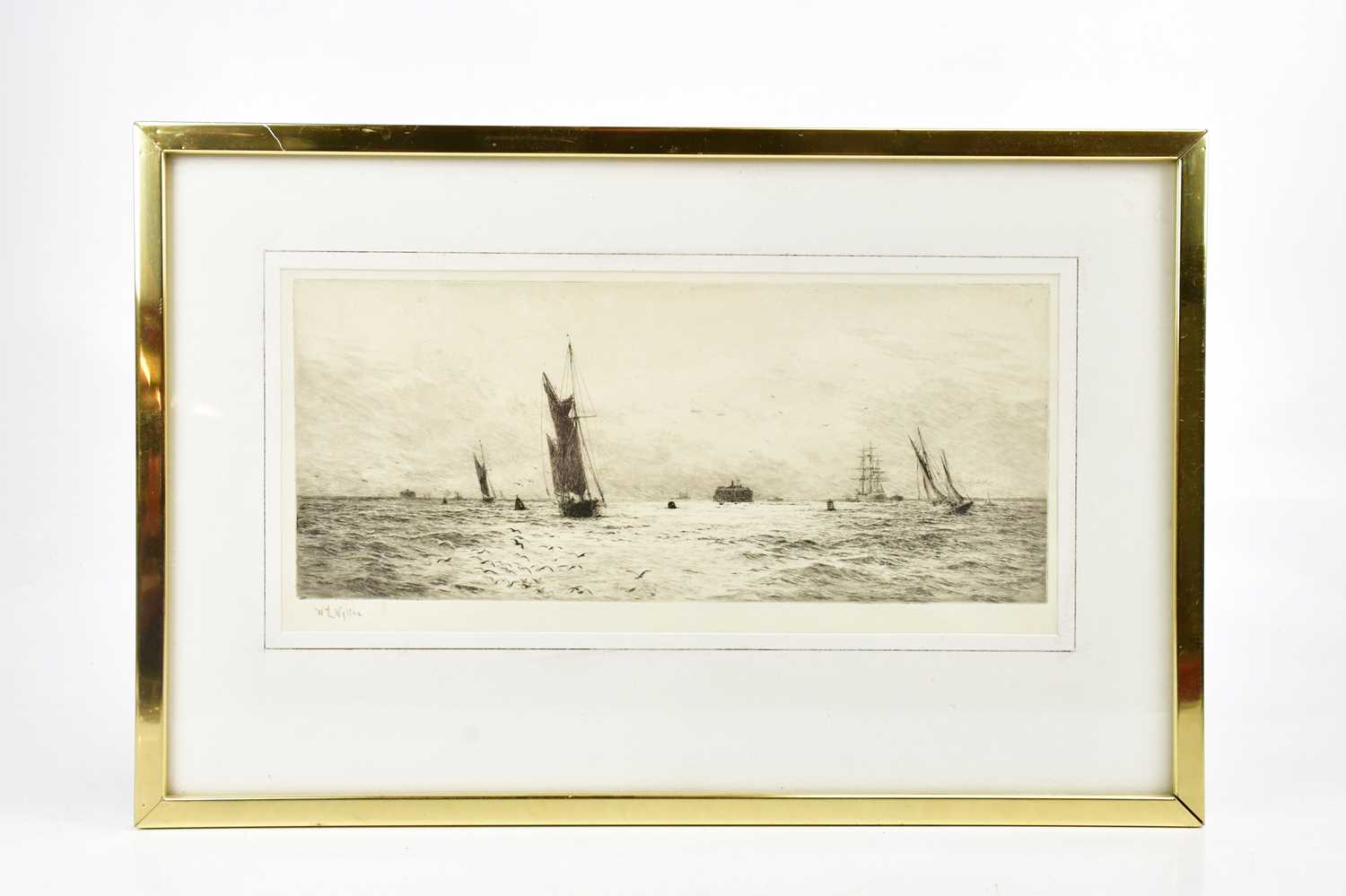 WILLIAM LIONEL WYLIE (1851-1931); a pencil signed etching, maritime scene, 16.5 x 36cm, framed and