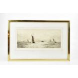 WILLIAM LIONEL WYLIE (1851-1931); a pencil signed etching, maritime scene, 16.5 x 36cm, framed and