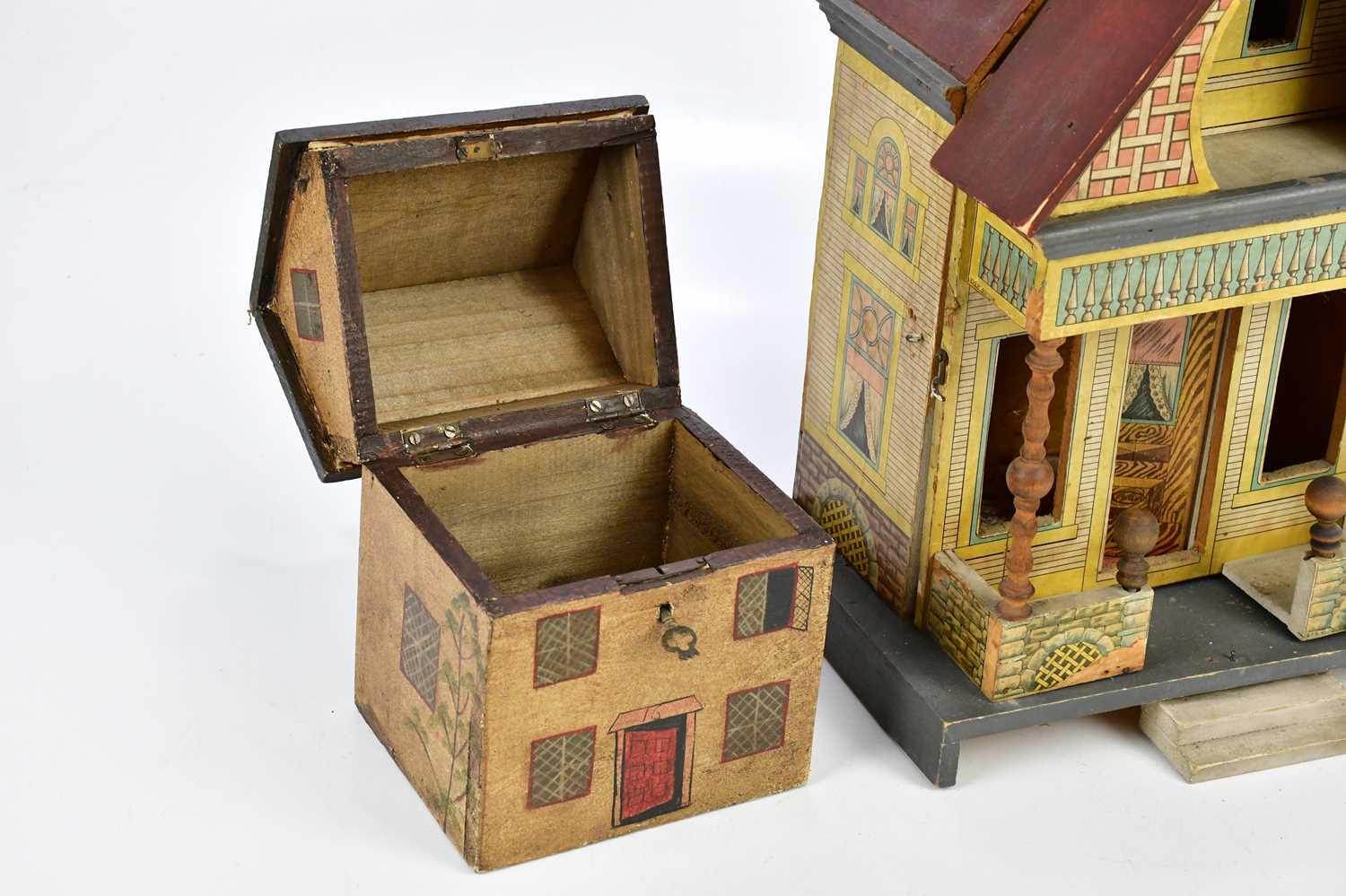 An American Bliss style doll's house, height 52cm, and a similar smaller example, also a catalogue - Image 3 of 4