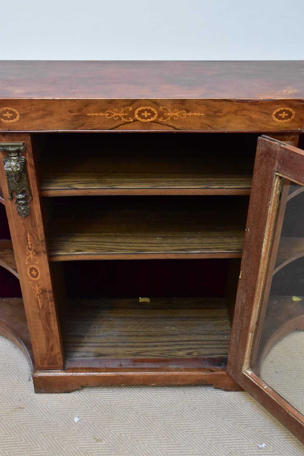 A late 19th century inlaid credenza with gilt metal applied mount flanking the single glazed door on - Image 3 of 3