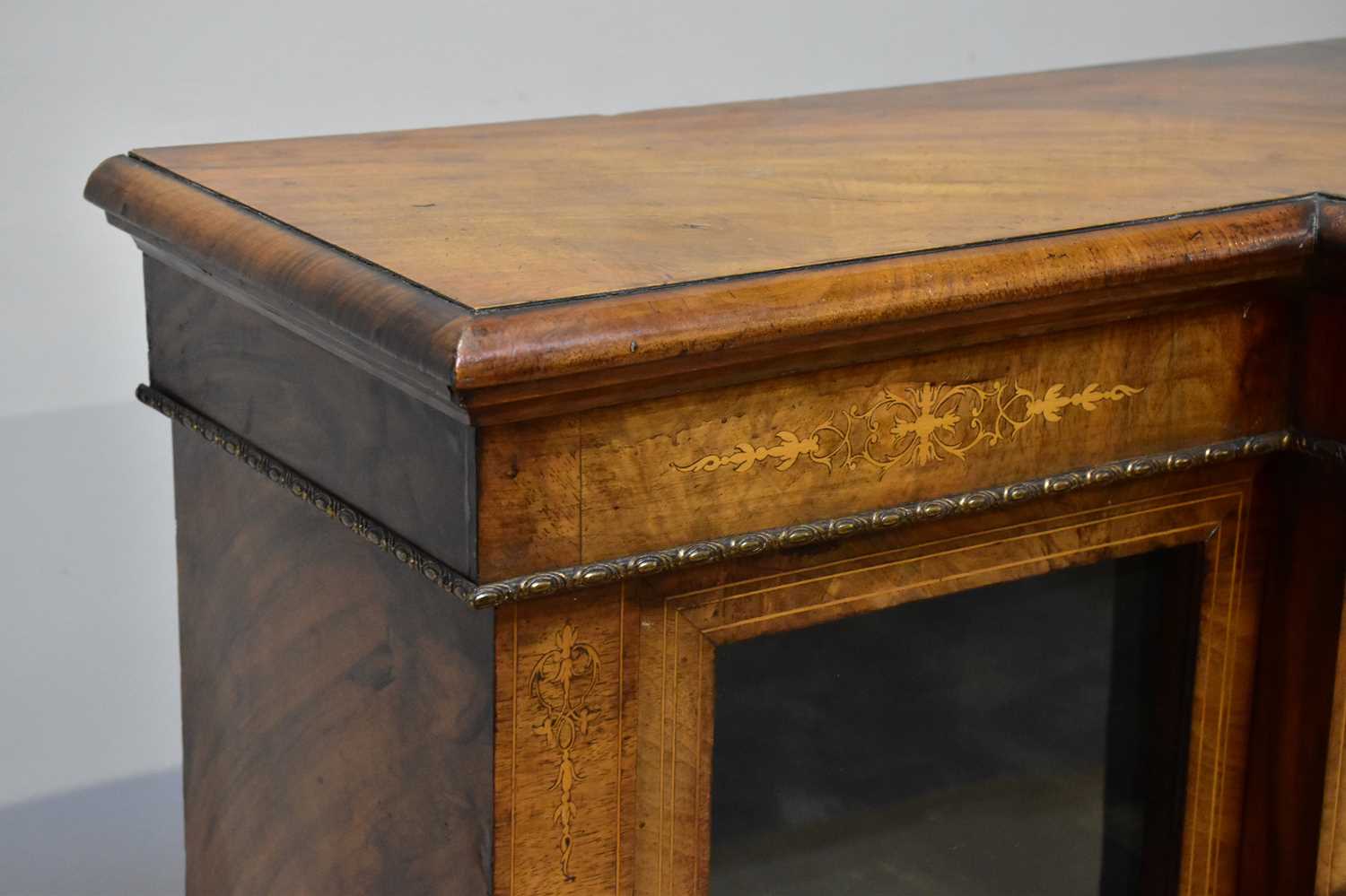 A Victorian breakfront walnut credenza, with three glazed doors enclosing shelves, on bracket - Image 3 of 3