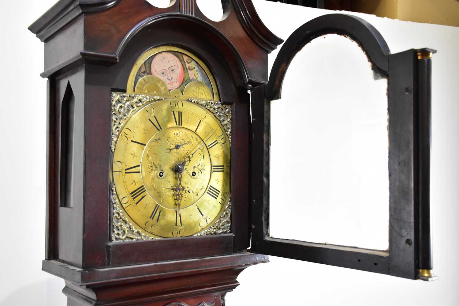 S FLETCHER, DEWSBURY; an 18th century eight day longcase clock, the brass face set with applied - Image 2 of 4