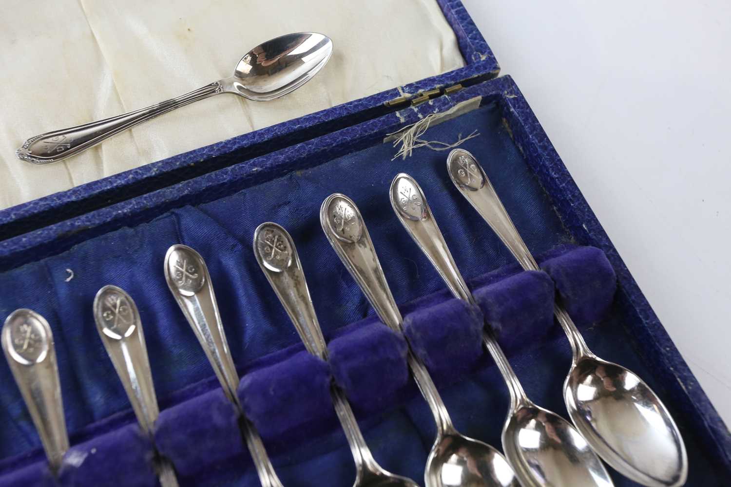 CHARLES BOYNTON & SON; nine hallmarked silver gold tea spoons, with engraved initials and cross - Image 3 of 4