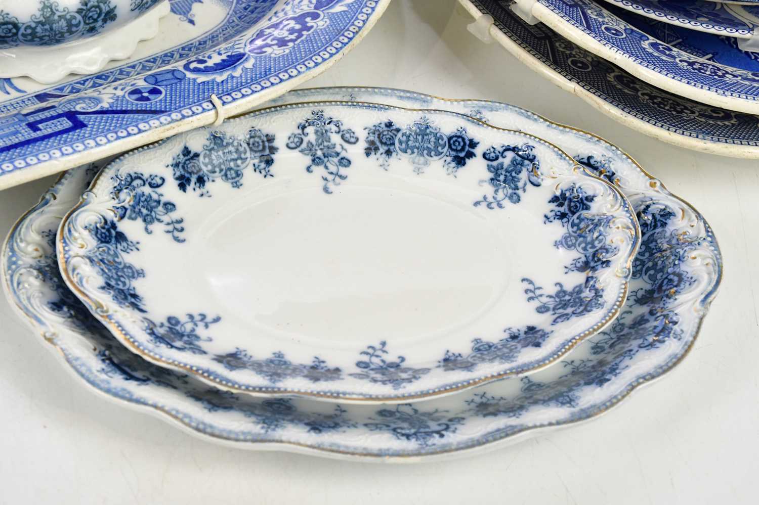 A collection of blue and white ceramics including an Ironstone 'Willow' pattern meat plate. - Image 4 of 4