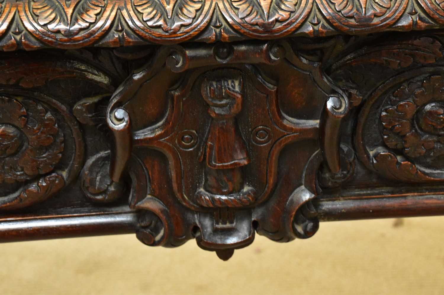 A 19th century Flemish style carved oak side table, height 88cm, width 121cm, depth 47cm. - Image 2 of 4