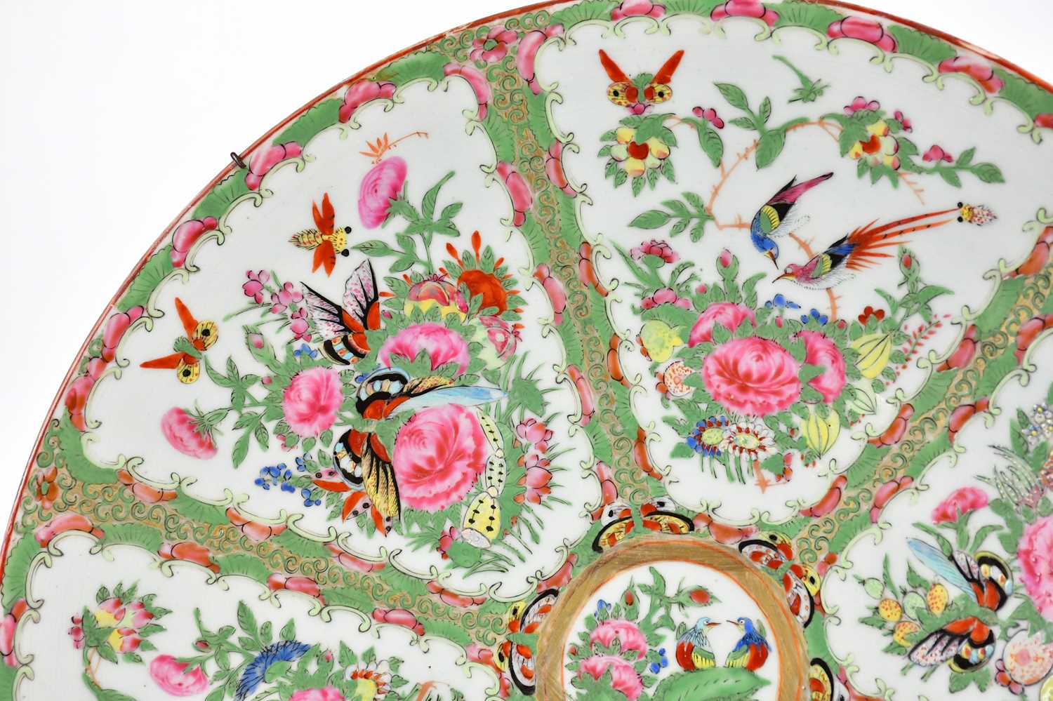 A 19th century Famille Rose wall charger decorated with birds and butterflies, diameter 41cm. - Image 2 of 8