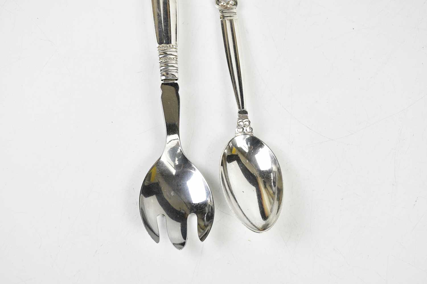 GEORG JENSEN; a spoon and fork server, stamped 'sterling silver Denmark', approx combined weight 4. - Image 2 of 5