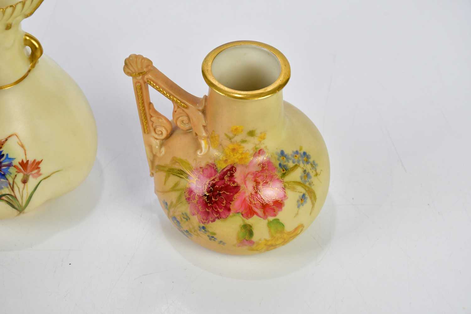 ROYAL WORCESTER; three pieces of blush ivory including a ewer with tree effect handle, numbered - Image 4 of 5