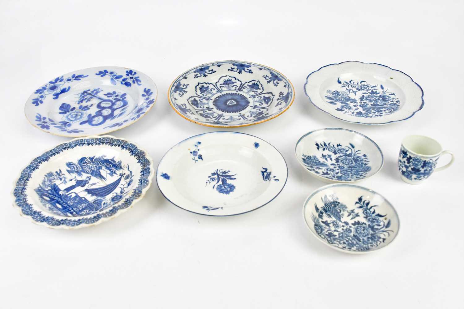 A collection of 18th century and later porcelain and tin glazed earthenware including two Delft