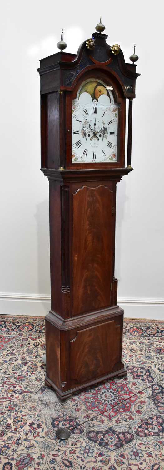 GEORGE MONKS, PRESCOT; a late 18th/early 19th century eight day longcase clock, the painted face set