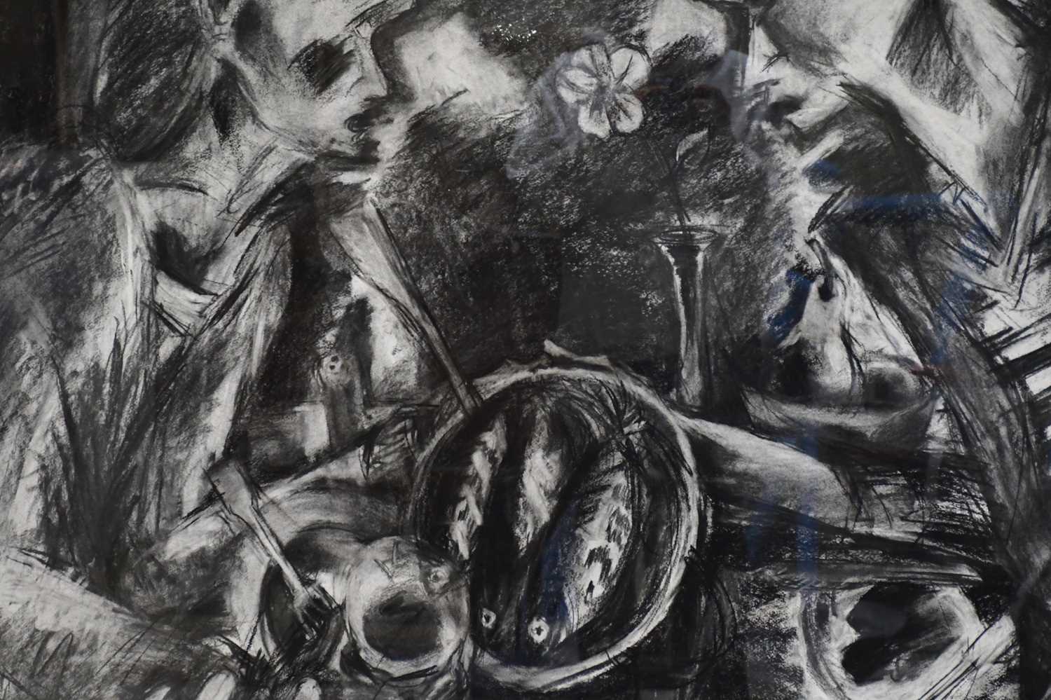 UNATTRIBUTED; a large charcoal, figures with food, unsigned, 124 x 132cm, framed and glazed. - Image 4 of 5