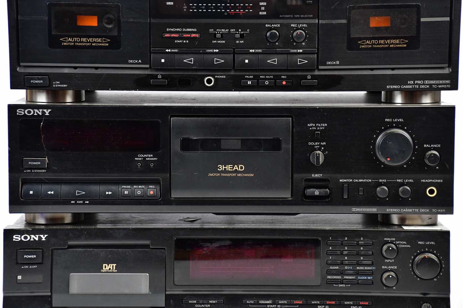 SONY; three stacker units comprising a HX PRO stereo cassette deck, TC-WR570, a stereo cassette deck - Image 3 of 8