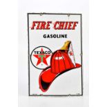TEXACO; a 1980s reproduction enamelled sign, 'Fire Chief Gasoline', 46 x 31cm.