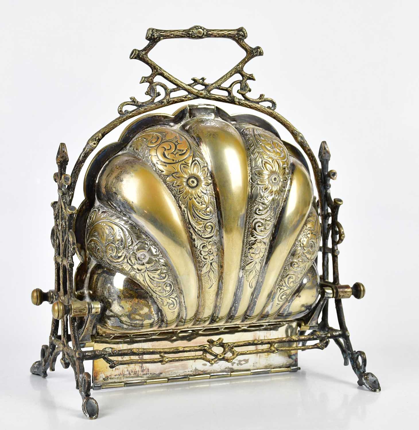 FENTON BROTHERS OF SHEFFIELD; a silver plated muffin warmer of shell form, height 25cm.