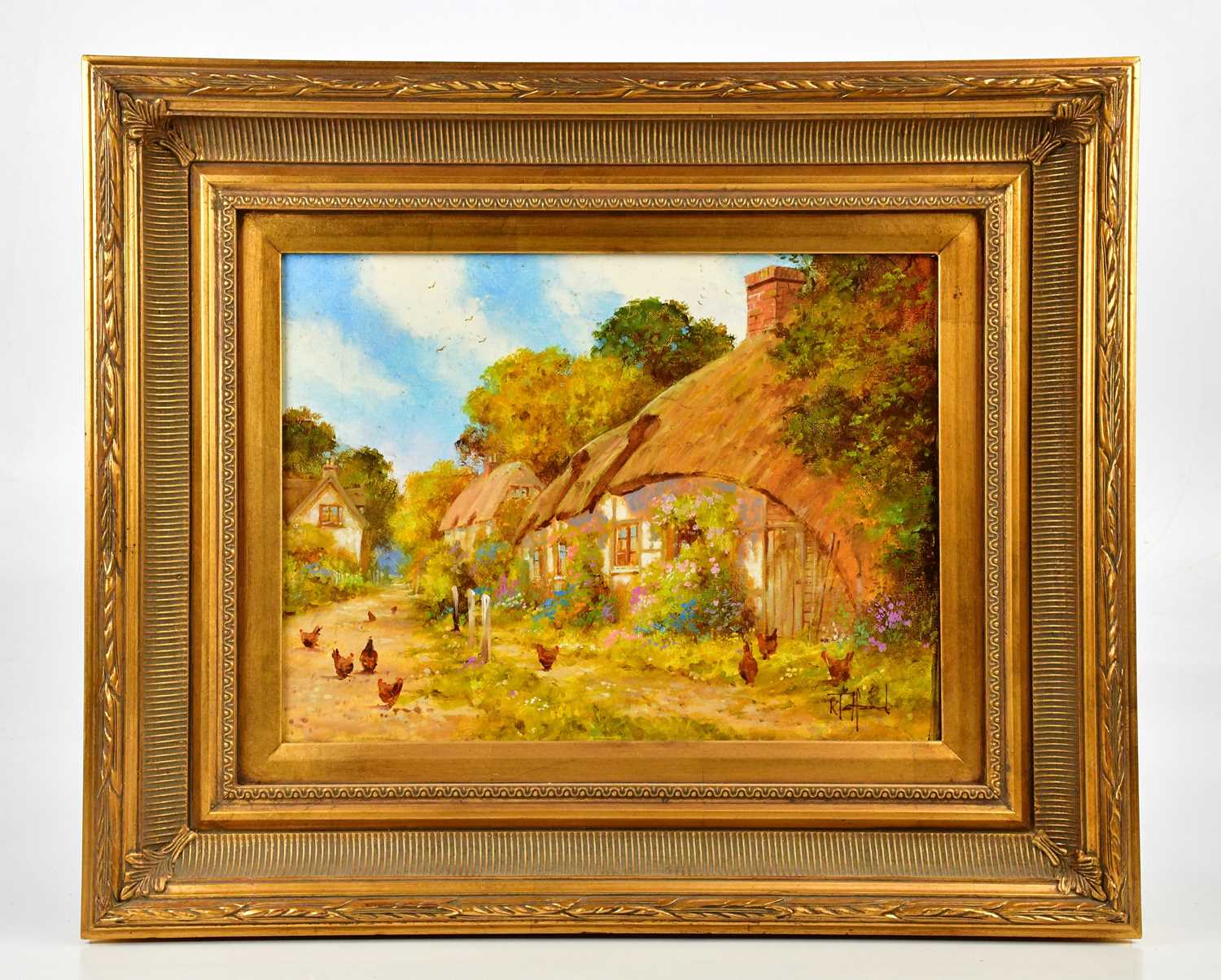 † RICHARD TELFORD; oil on canvas, cottage scene, signed lower right, 30 x 40cm, framed.