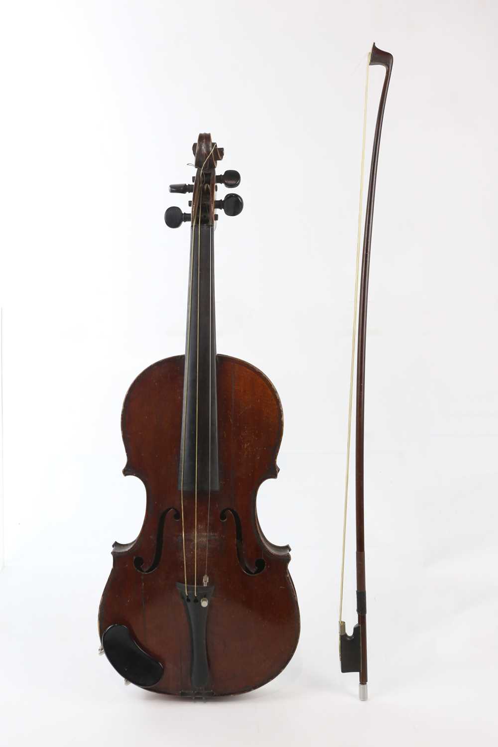 COMPAGNON; a French one piece back three-quarter size violin and bow.