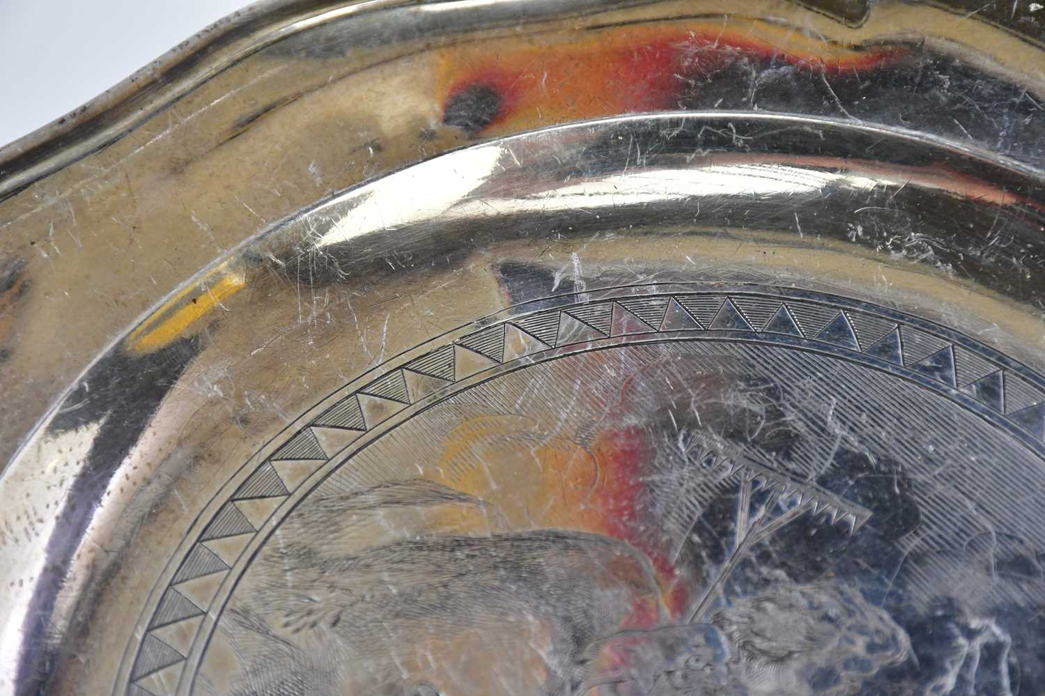 WILLIAM STROUD; a George III hallmarked silver dinner plate, with chased decoration to the centre - Image 2 of 4