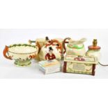 CROWN DEVON; a collection of eight Fieldings items comprising two tankards, jug, lamp, two trinket