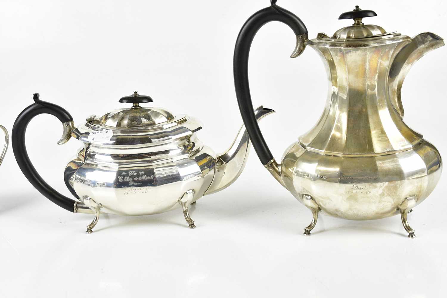 VINERS; a George VI hallmarked silver four piece tea service with panelled decoration, Sheffield - Image 3 of 4