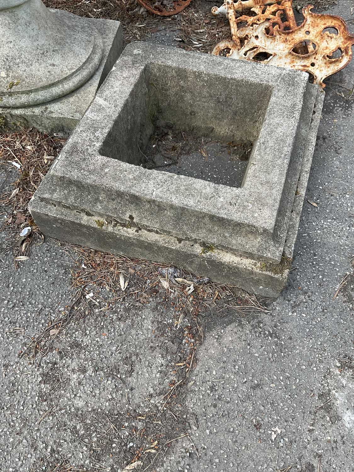 A Victorian stone garden urn on square stepped plinth, height 109cm. Condition Report: Urn looks - Image 4 of 6