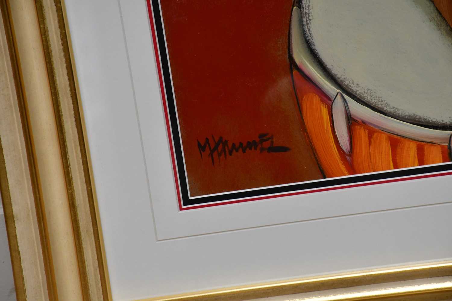 MARSHA HAMMEL; oil on gesso, 'Samba Drums', signed, 60 x 45cm, framed and glazed. Provenance: With - Bild 3 aus 5