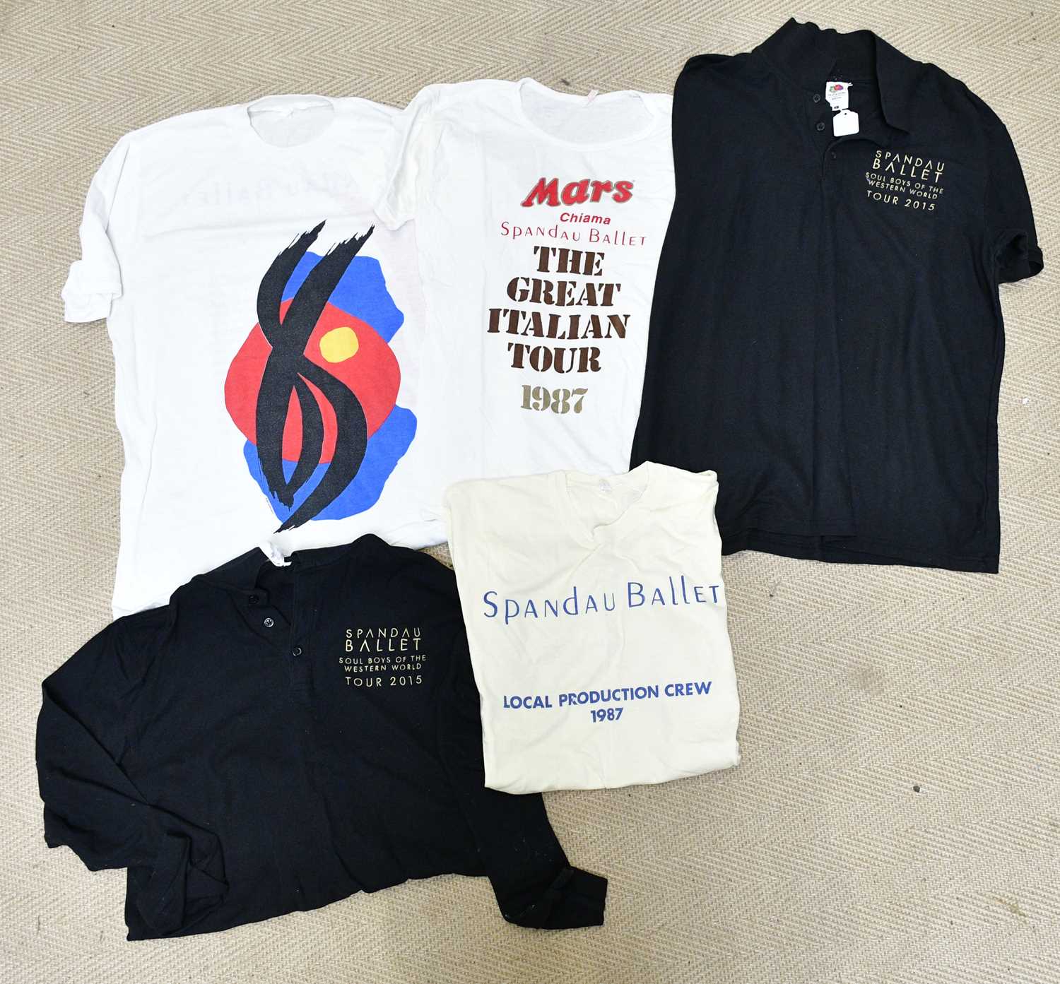SPANDAU BALLET; a group of five stage crew tour T-shirts including the 1987 tour, two Soul Boys of